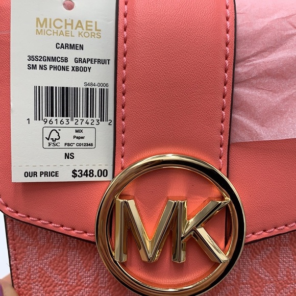 MICHAEL KORS CARMEN SMALL NORTH SOUTH PHONE XBODY GRAPEFRUIT SIGNATURE COLOR - Picture 16 of 16